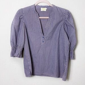 Nation LTD Puff Sleeve V-neck Top Blouse Stripe Purple Pink  size Small